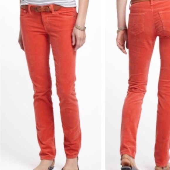 AG Adriano Goldschmieo "The Stevie" Slim Straight Mid Rise Orange Corduroy Jeans - Picture 1 of 11